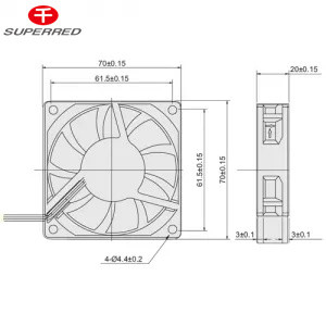 150 g Gleichstrom-Bürstenfreier Kühlventilator 70x70x20 25-50 DBA Niedriggeräusch